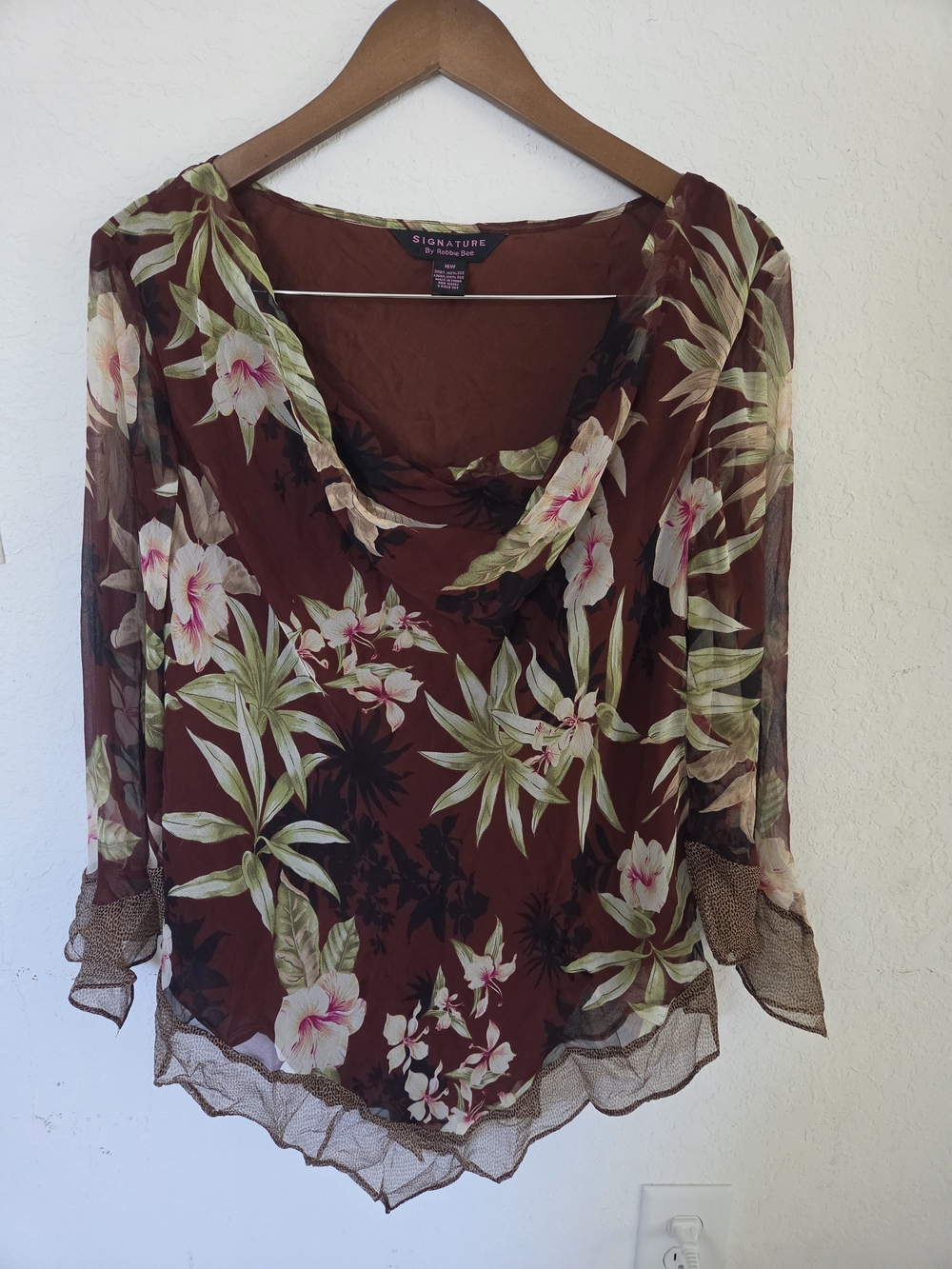 Vintage Signature By Robbie Bee 100% Silk Floral Cowl Neck Blouse 16W Fairycore